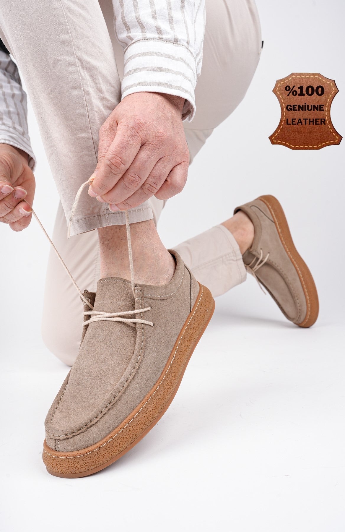 Muggo SANCHEZ Classic Genuine Leather Casual Orthopedic Laced Men Casual Shoes- Suede