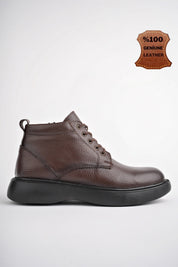 Muggo BERNARD Guaranteed Genuine Leather Laced Zippered Non-Slip Sole Casual Men Boot