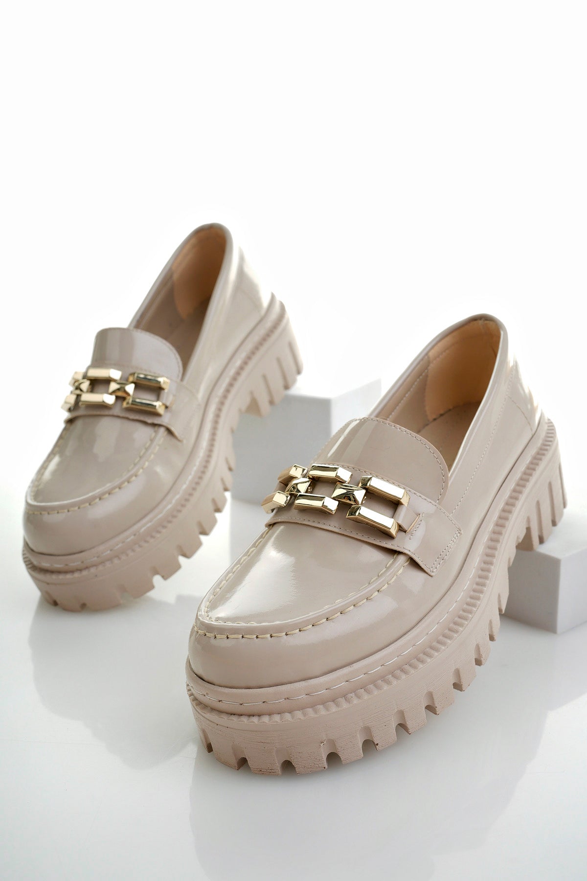 Muggo SAMANTHA Guaranteed Women Loafer Thick Sole Buckled Casual Moccasin Shoes