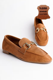 Muggo MONA Guaranteed Metal Buckled Leather Women Loafer Casual Shoes