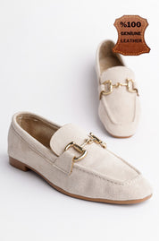 Muggo MONA Guaranteed Metal Buckled Leather Women Loafer Casual Shoes