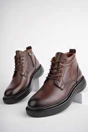 Muggo BERNARD Guaranteed Genuine Leather Laced Zippered Non-Slip Sole Casual Men Boot