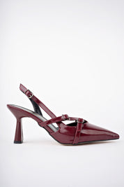 Muggo MICHELLE Guaranteed Backless Belt Detailed Two-Strap Patent Leather Women Heeled Shoes