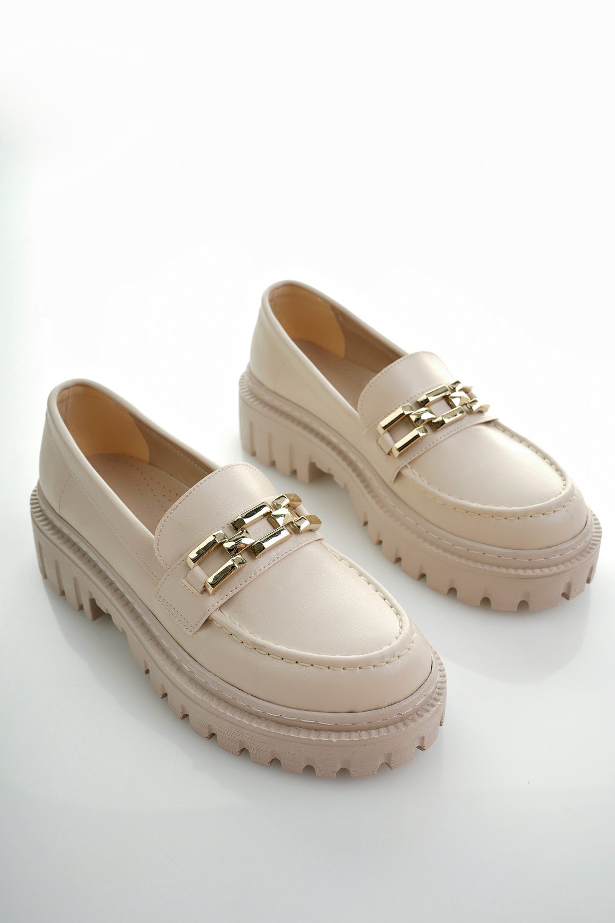 Muggo SAMANTHA Guaranteed Women Loafer Thick Sole Buckled Casual Moccasin Shoes