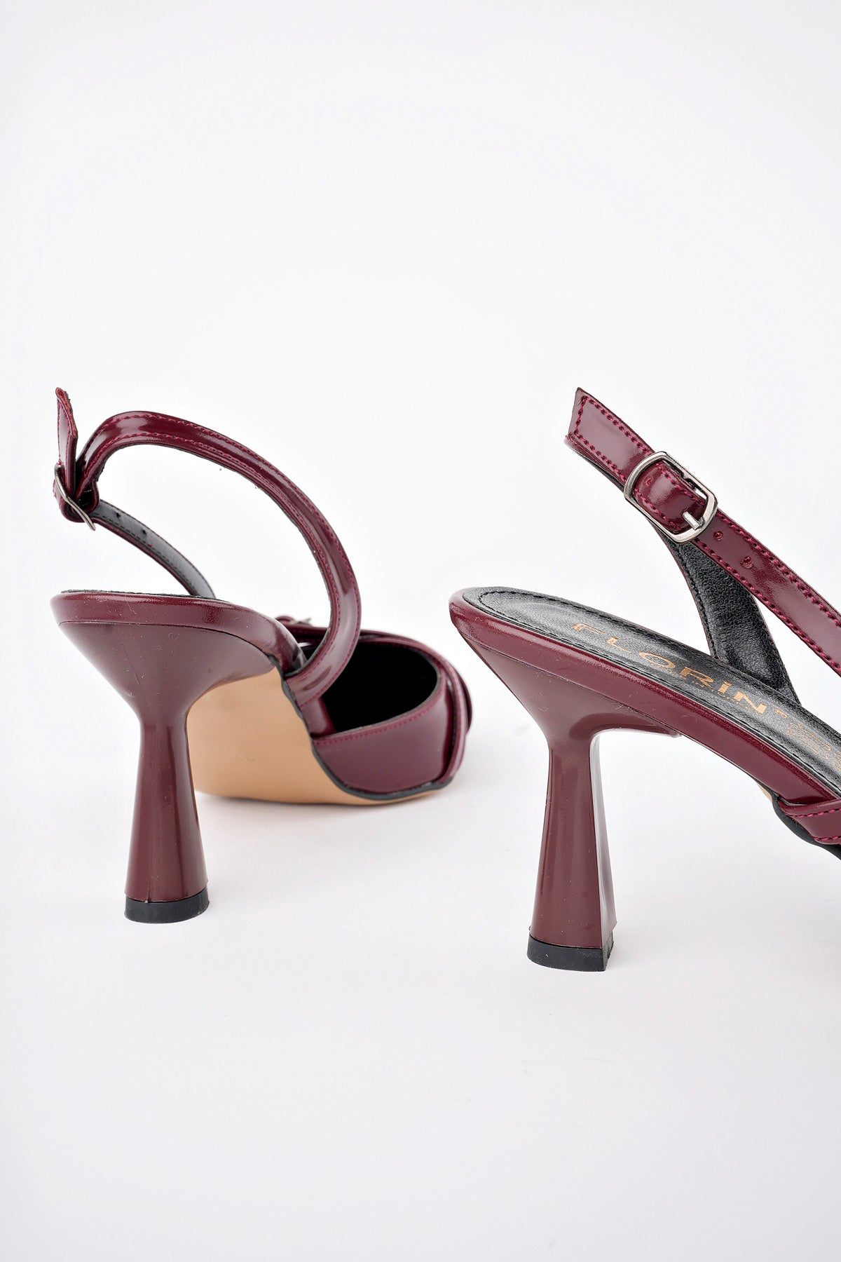 Muggo MICHELLE Guaranteed Backless Belt Detailed Two-Strap Patent Leather Women Heeled Shoes