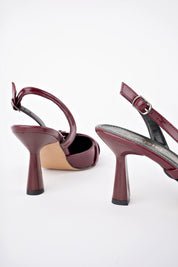 Muggo MICHELLE Guaranteed Backless Belt Detailed Two-Strap Patent Leather Women Heeled Shoes
