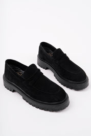 Muggo PARADISE Genuine Leather Thick Sole Casual Moccasin Women Loafer Shoes- Suede