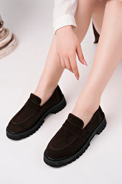 Muggo PARADISE Genuine Leather Thick Sole Casual Moccasin Women Loafer Shoes- Suede