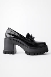 Muggo VALENCIA Guaranteed Women Thick Heeled Round-Toed Metal Buckled Loafer Casual Shoes