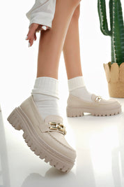 Muggo SAMANTHA Guaranteed Women Loafer Thick Sole Buckled Casual Moccasin Shoes