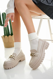 Muggo SAMANTHA Guaranteed Women Loafer Thick Sole Buckled Casual Moccasin Shoes