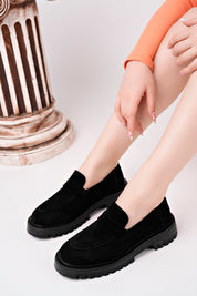 Muggo PARADISE Genuine Leather Thick Sole Casual Moccasin Women Loafer Shoes- Suede