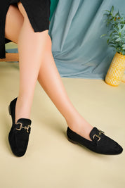 Muggo MONA Guaranteed Metal Buckled Leather Women Loafer Casual Shoes