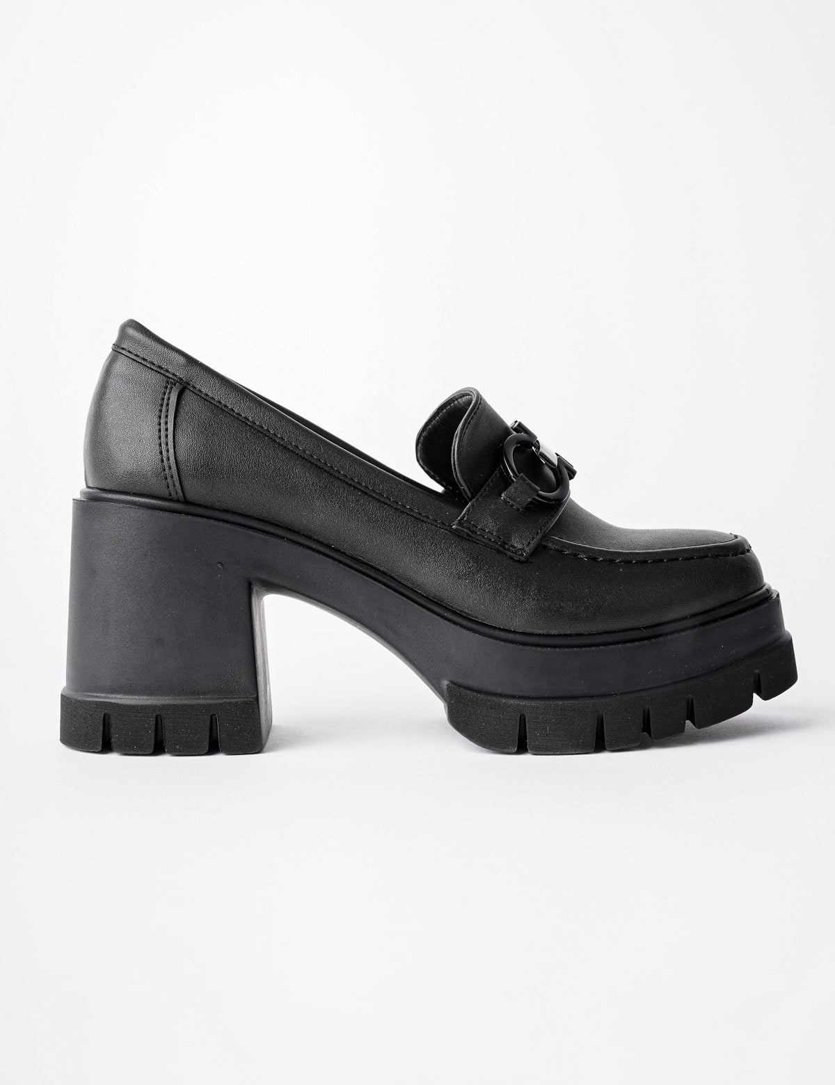 Muggo VALENCIA Guaranteed Women Thick Heeled Round-Toed Metal Buckled Loafer Casual Shoes