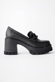 Muggo VALENCIA Guaranteed Women Thick Heeled Round-Toed Metal Buckled Loafer Casual Shoes