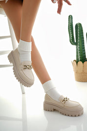 Muggo SAMANTHA Guaranteed Women Loafer Thick Sole Buckled Casual Moccasin Shoes