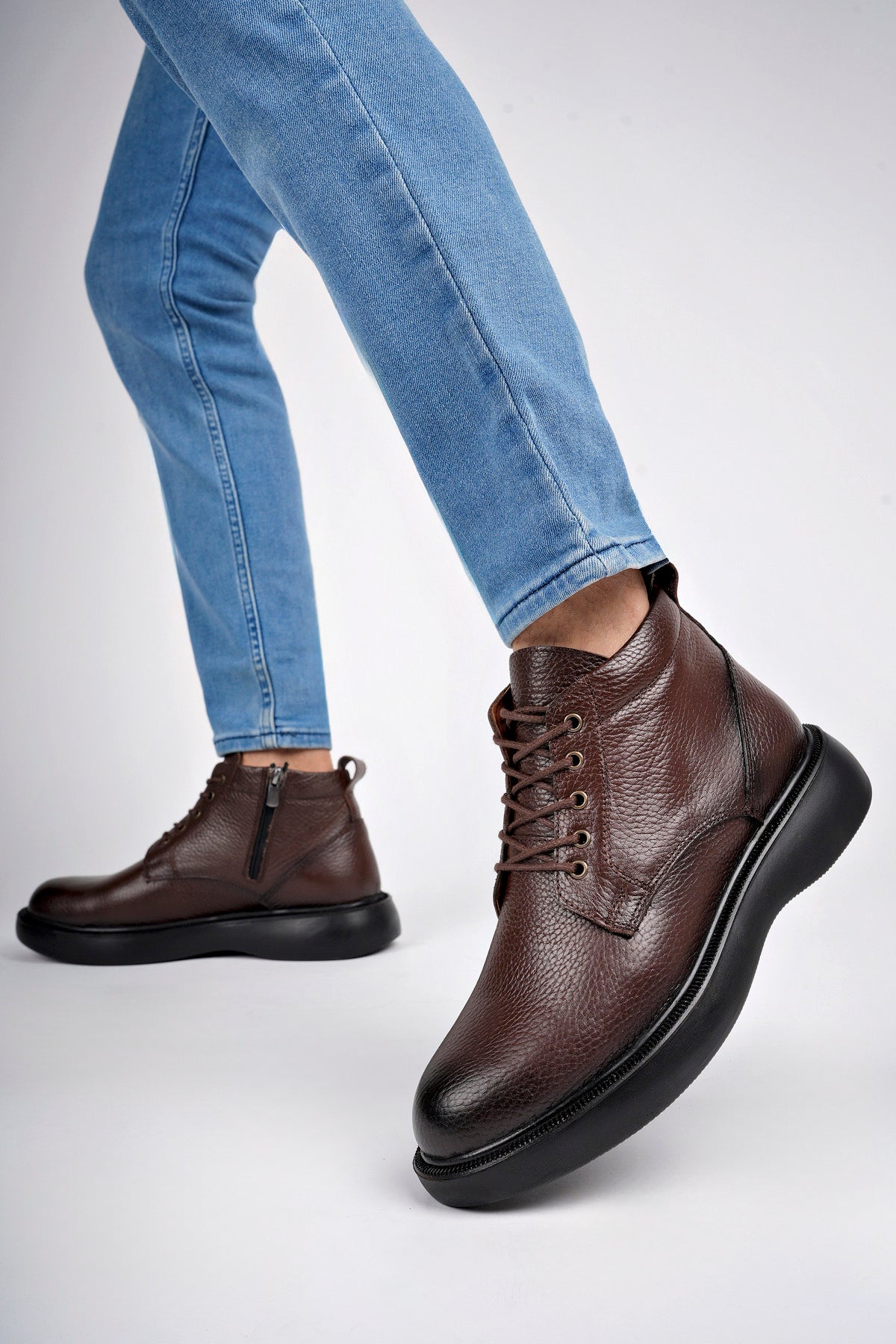 Muggo BERNARD Guaranteed Genuine Leather Laced Zippered Non-Slip Sole Casual Men Boot