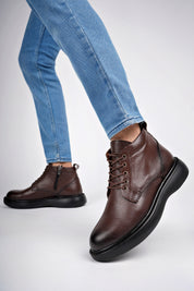 Muggo BERNARD Guaranteed Genuine Leather Laced Zippered Non-Slip Sole Casual Men Boot