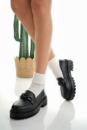Muggo SAMANTHA Guaranteed Women Loafer Thick Sole Buckled Casual Moccasin Shoes