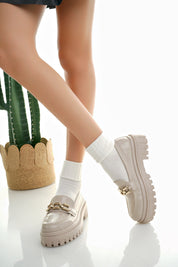 Muggo SAMANTHA Guaranteed Women Loafer Thick Sole Buckled Casual Moccasin Shoes