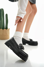 Muggo SAMANTHA Guaranteed Women Loafer Thick Sole Buckled Casual Moccasin Shoes