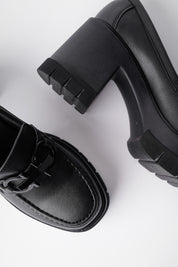 Muggo VALENCIA Guaranteed Women Thick Heeled Round-Toed Metal Buckled Loafer Casual Shoes