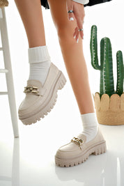 Muggo SAMANTHA Guaranteed Women Loafer Thick Sole Buckled Casual Moccasin Shoes