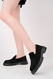 Muggo PARADISE Genuine Leather Thick Sole Casual Moccasin Women Loafer Shoes- Suede