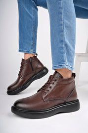 Muggo BERNARD Guaranteed Genuine Leather Laced Zippered Non-Slip Sole Casual Men Boot