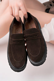 Muggo PARADISE Genuine Leather Thick Sole Casual Moccasin Women Loafer Shoes- Suede